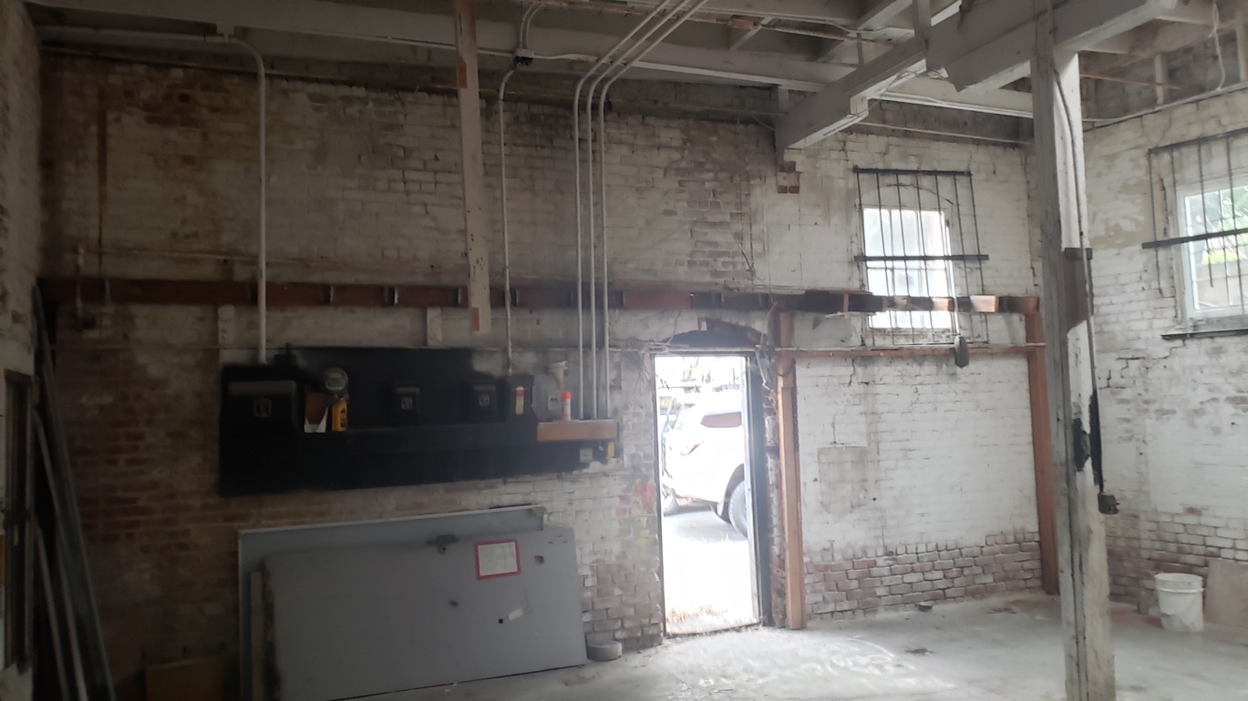 Interior looking east, view of structural framing